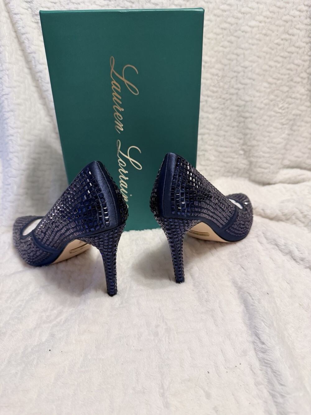 Lauren Lorraine Women's Navy Dazzle Heel Shoes Size 7.5, Rhinestone New In Box